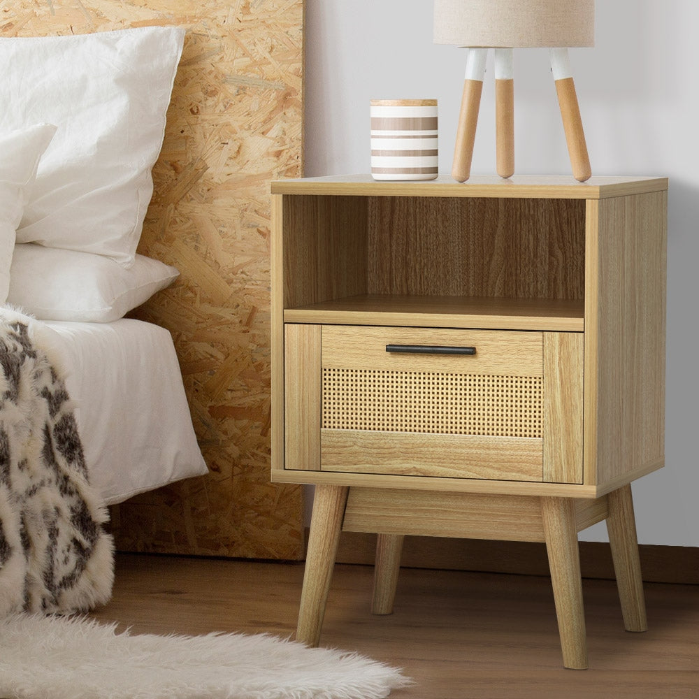 Artiss Bedside Tables Rattan Drawers Side Table Nightstand Storage Cabinet Wood Fast shipping On sale
