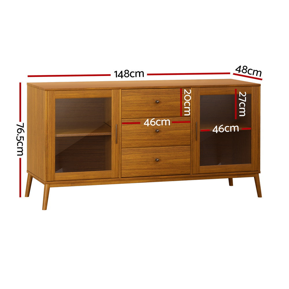 Artiss Buffet Sideboard Glass Doors - Oak Buffets & Sideboards Fast shipping On sale