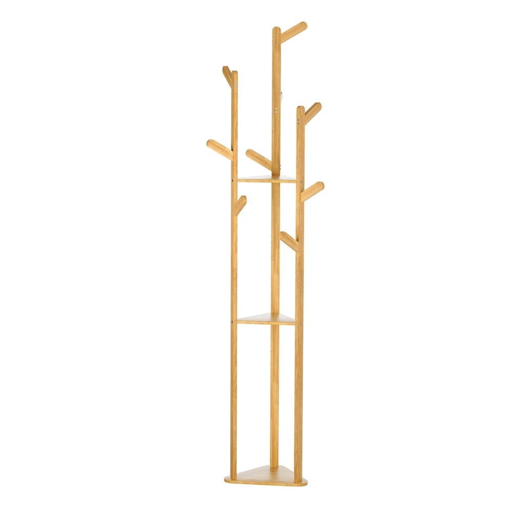 Artiss Clothes Rack Coat Stand 165cm 9 Hooks Tree Shelf Bamboo Fast shipping On sale