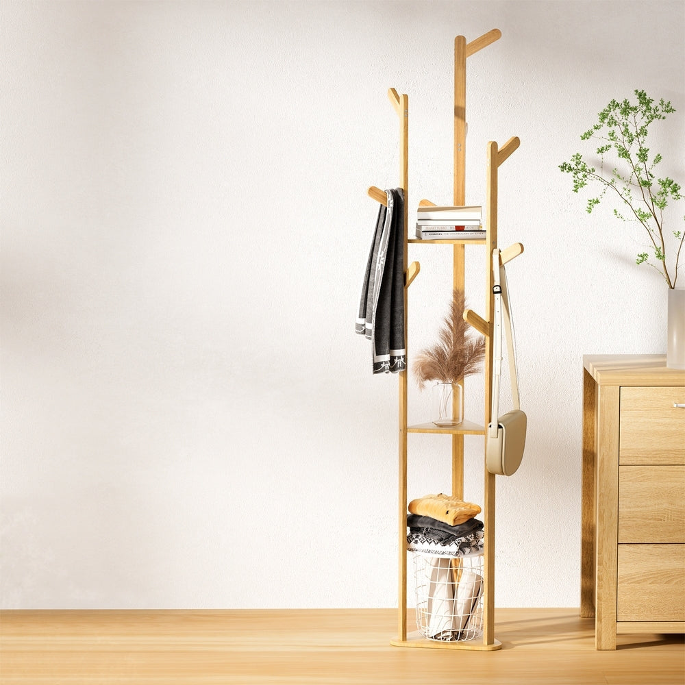 Artiss Clothes Rack Coat Stand 165cm 9 Hooks Tree Shelf Bamboo Fast shipping On sale