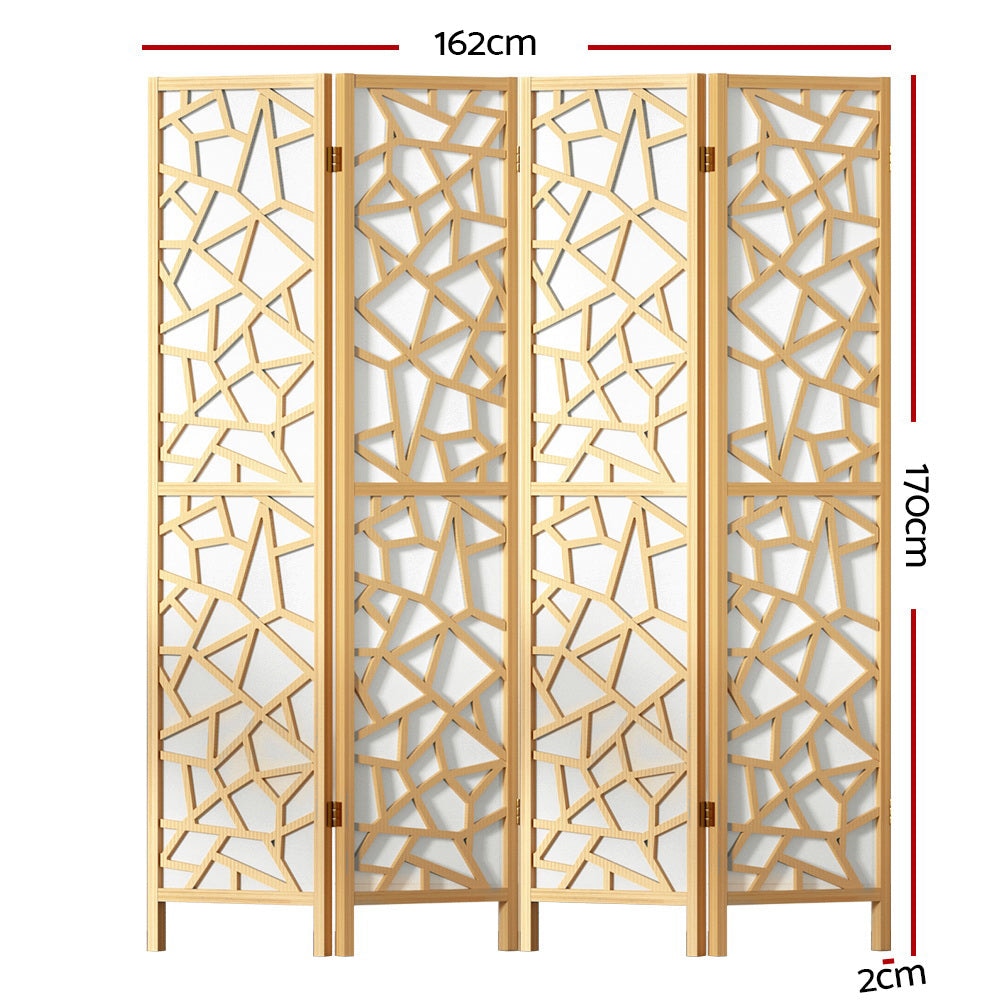 Artiss Clover Room Divider Screen Privacy Wood Dividers Stand 4 Panel Natural Fast shipping On sale