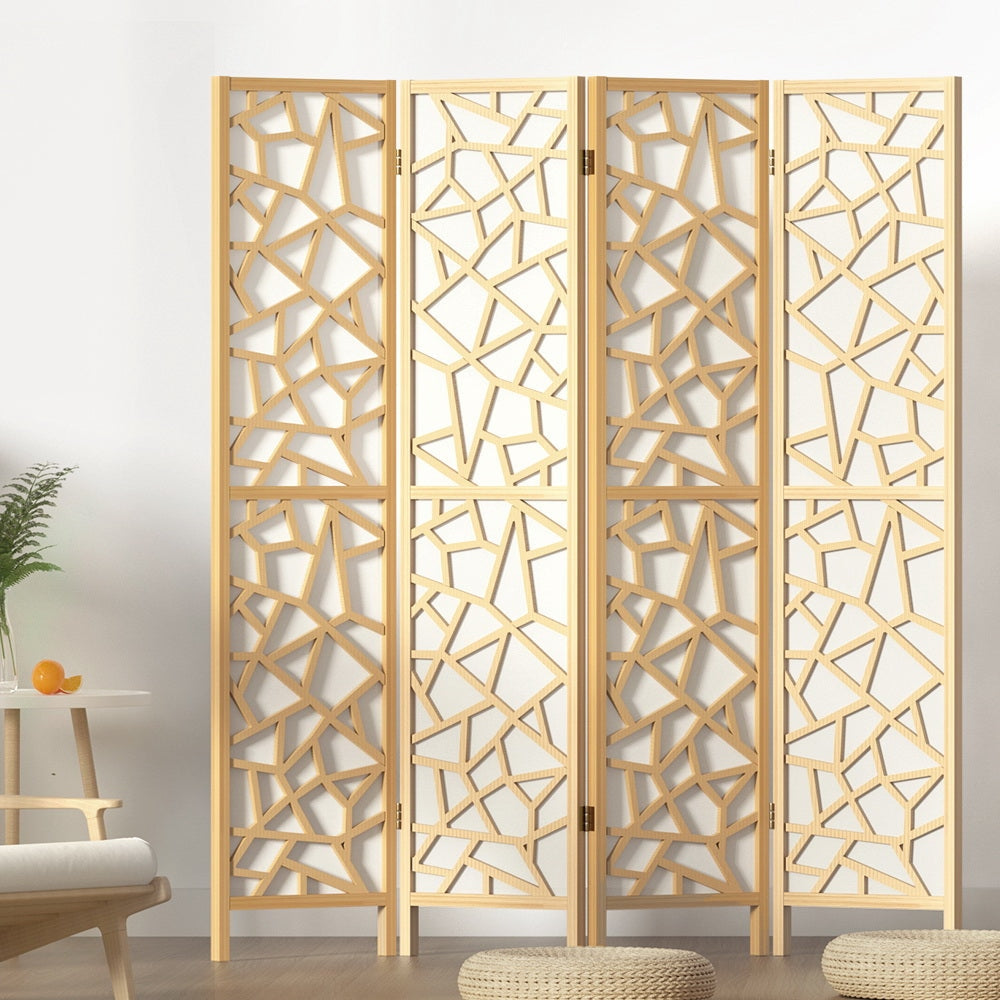 Artiss Clover Room Divider Screen Privacy Wood Dividers Stand 4 Panel Natural Fast shipping On sale