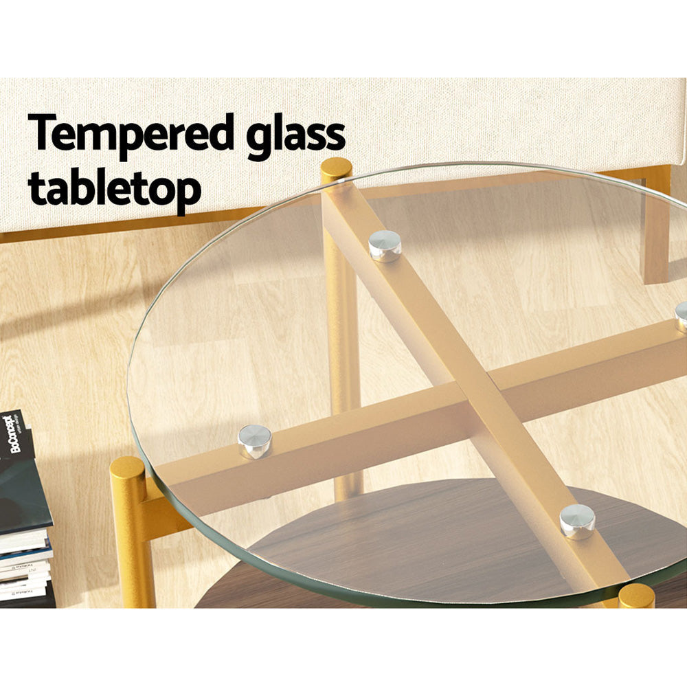 Artiss Coffee Table 45CM Round Tempered Glass Carol Fast shipping On sale