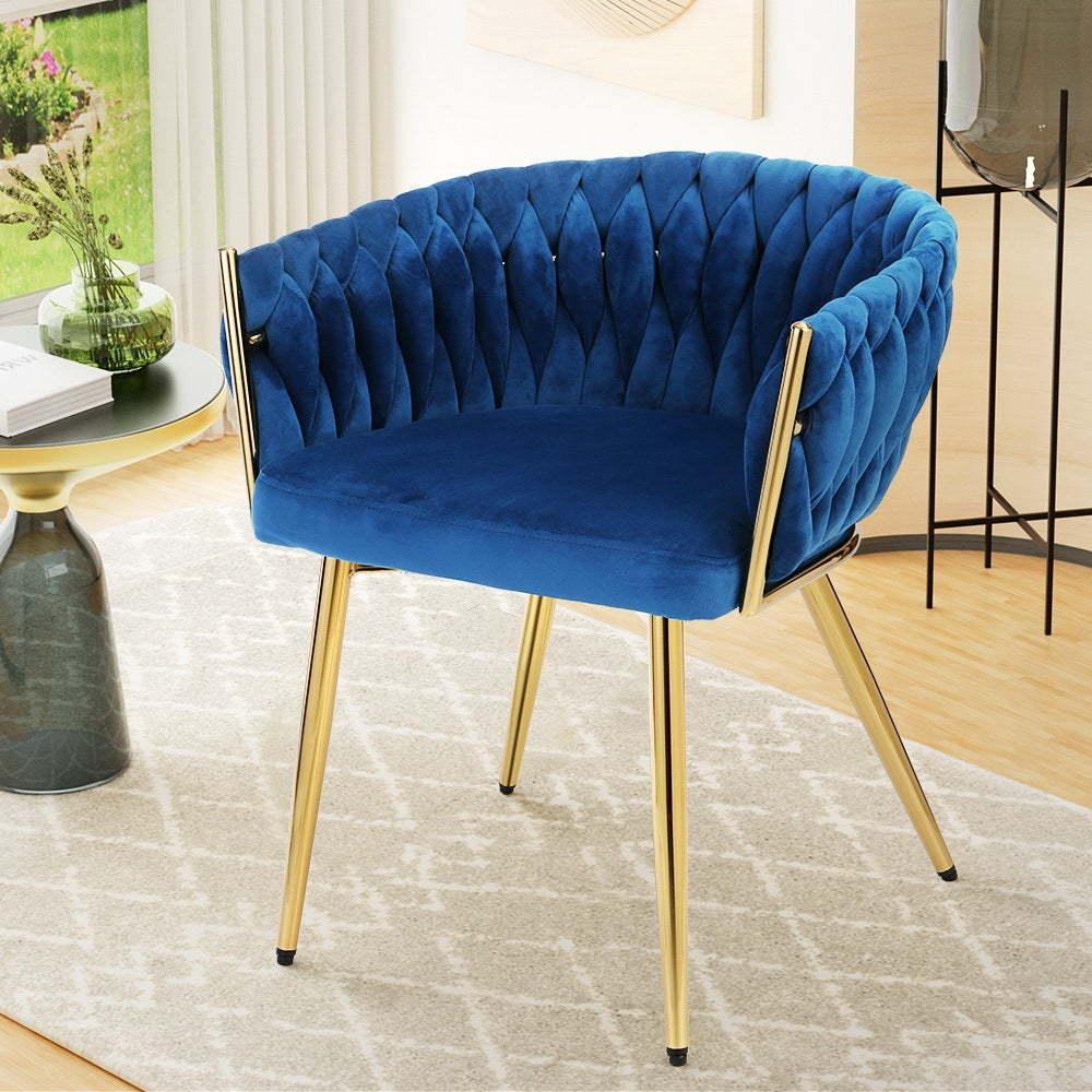 Artiss Dining Chair Cafe Velvet Upholstered Woven Back Armrest Blue Fast shipping On sale