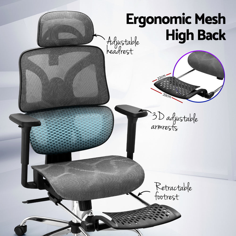 Artiss Ergonomic Office Chair Footrest Grey Fast shipping On sale