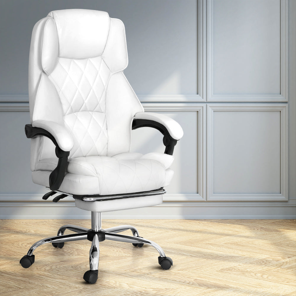 Artiss Executive Office Chair Leather Footrest White Fast shipping On sale