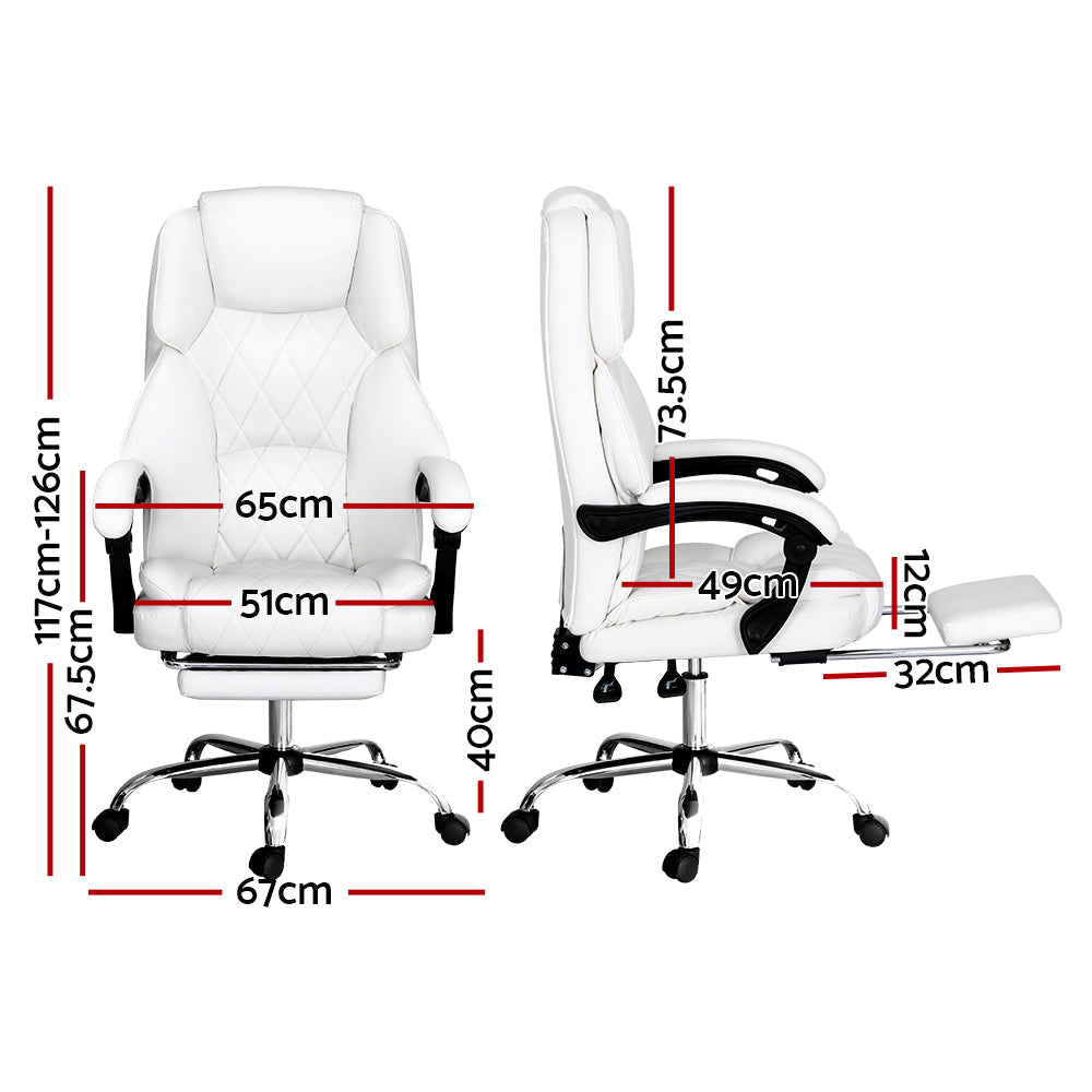 Artiss Executive Office Chair Leather Footrest White Fast shipping On sale