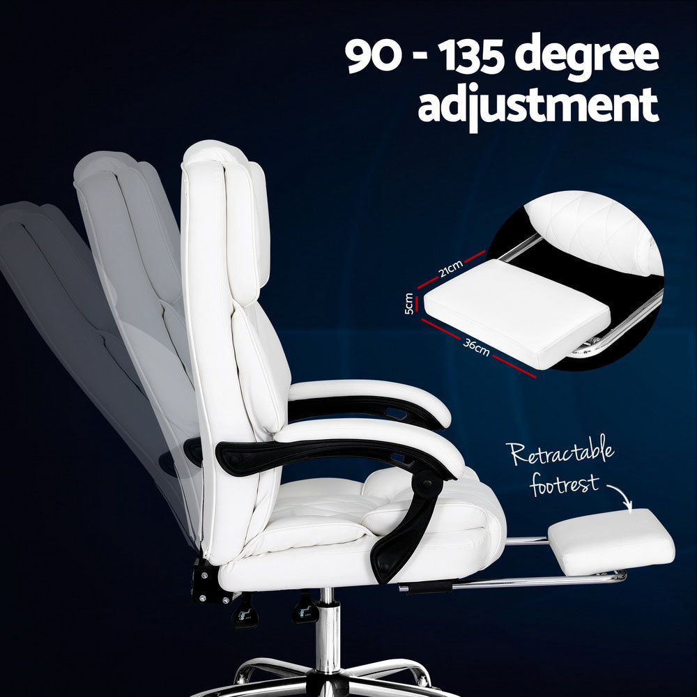 Artiss Executive Office Chair Leather Footrest White Fast shipping On sale