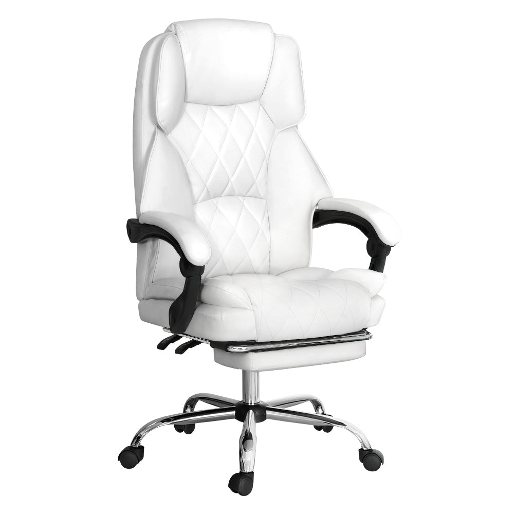 Artiss Executive Office Chair Leather Footrest White Fast shipping On sale