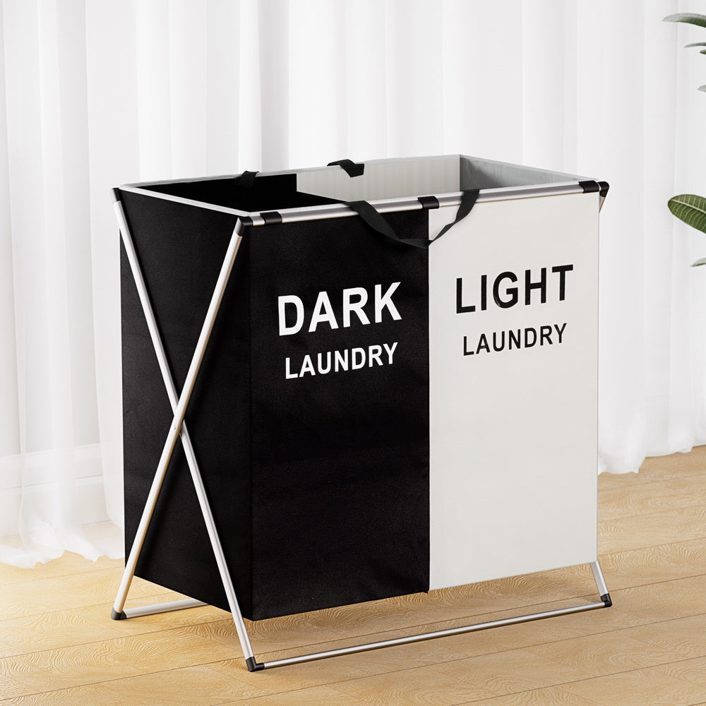 Artiss Laundry Basket Hamper Large Foldable Washing Clothes Storage 2 Sections Bathroom Hampers Fast shipping On sale