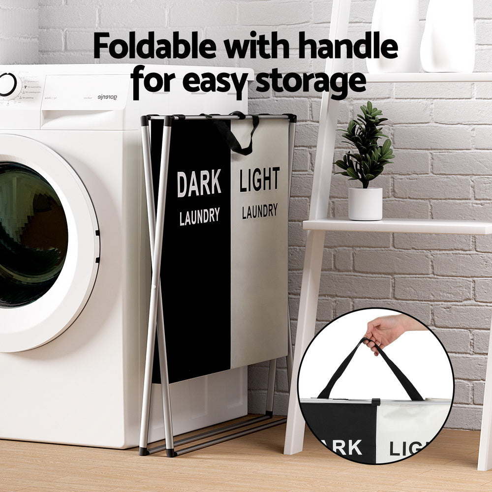 Artiss Laundry Basket Hamper Large Foldable Washing Clothes Storage 2 Sections Bathroom Hampers Fast shipping On sale