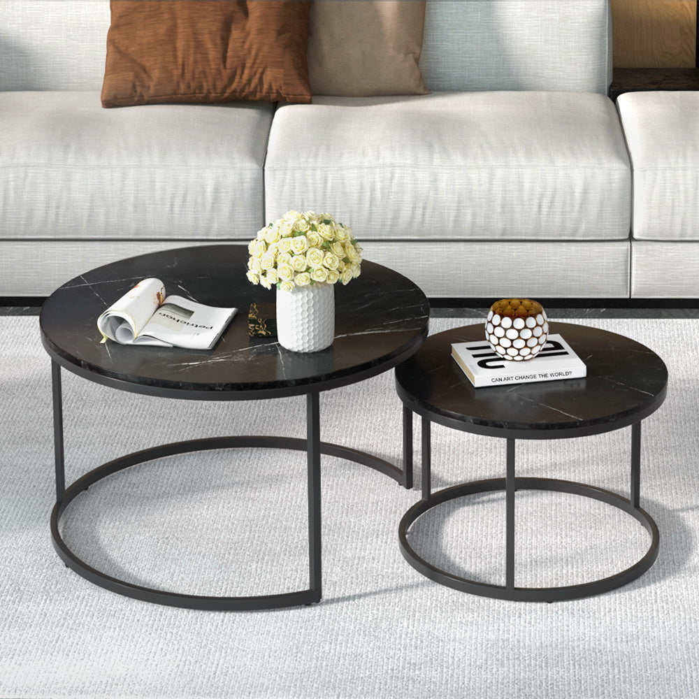 Artiss Nesting Coffee Table Set of 2 Marble Effect Tika Fast shipping On sale