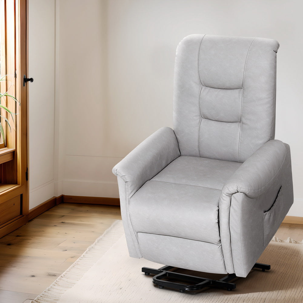 Artiss Recliner Chair Lift Assist Grey Leather Lounge Fast shipping On sale