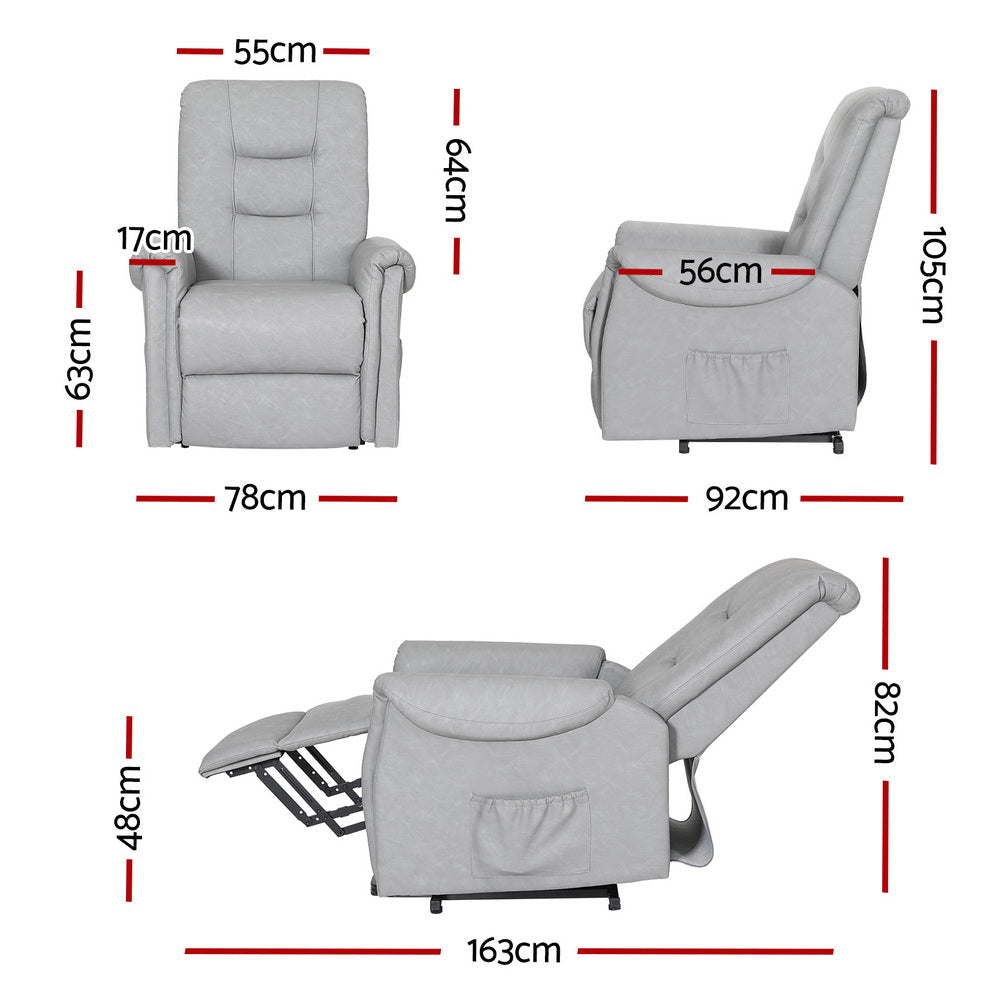 Artiss Recliner Chair Lift Assist Grey Leather Lounge Fast shipping On sale