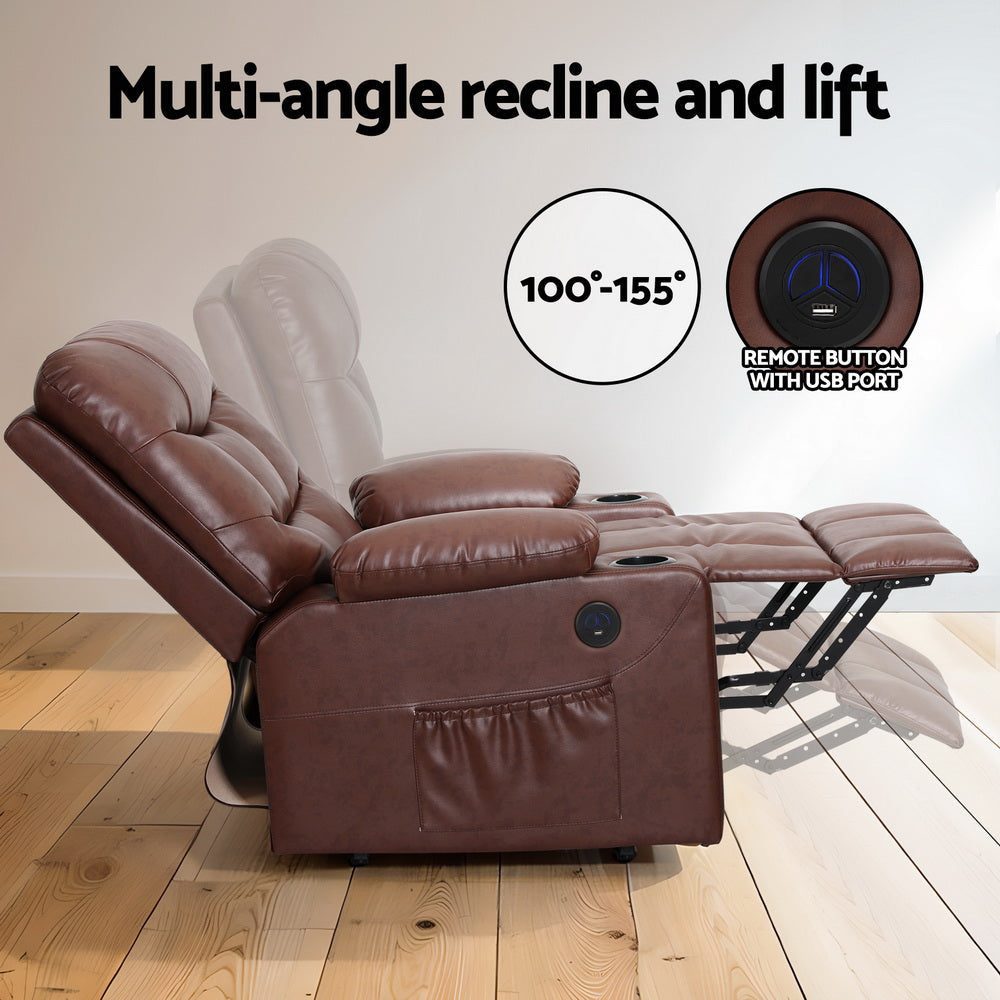 Artiss Recliner Chair Lift Assist Heated Massage Leather Claude Accent Fast shipping On sale