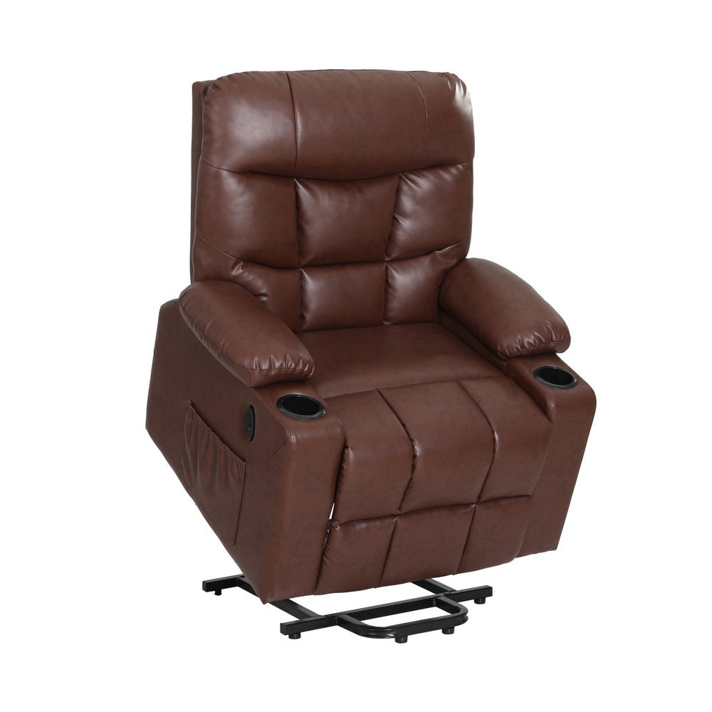 Artiss Recliner Chair Lift Assist Heated Massage Leather Claude Accent Fast shipping On sale