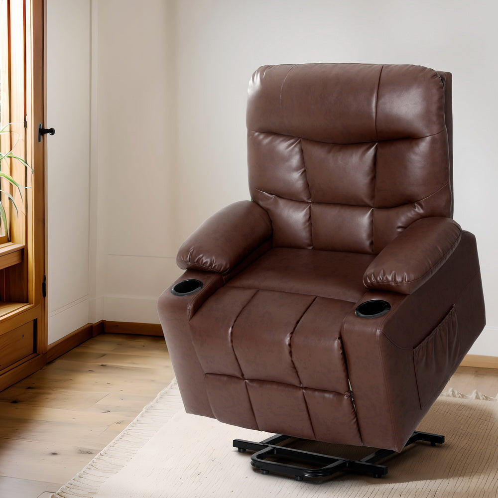 Artiss Recliner Chair Lift Assist Heated Massage Leather Claude Accent Fast shipping On sale