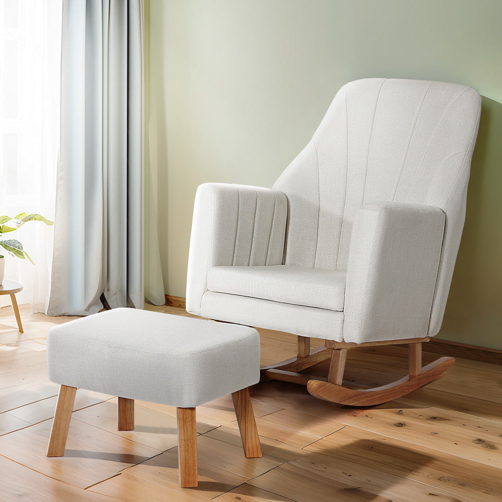 Artiss Rocking Chair Armchair Linen Fabric Beige Jonah Accent Fast shipping On sale
