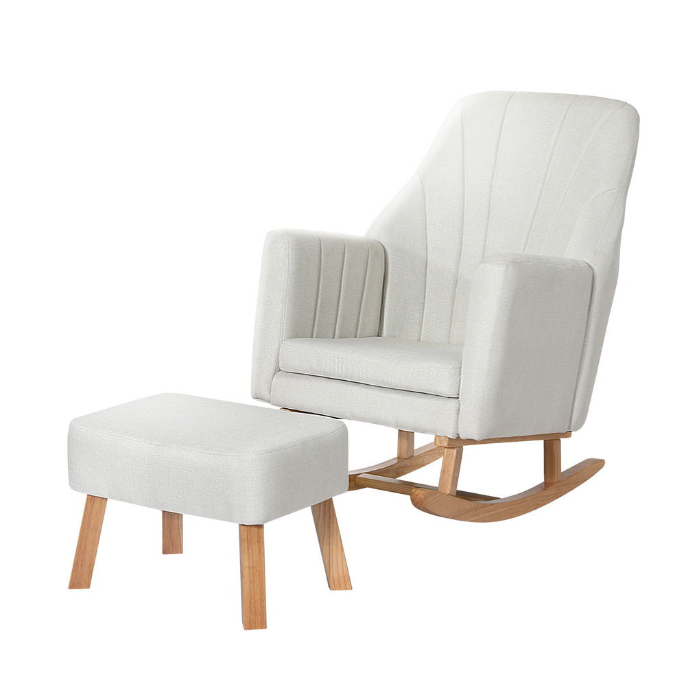 Artiss Rocking Chair Armchair Linen Fabric Beige Jonah Accent Fast shipping On sale