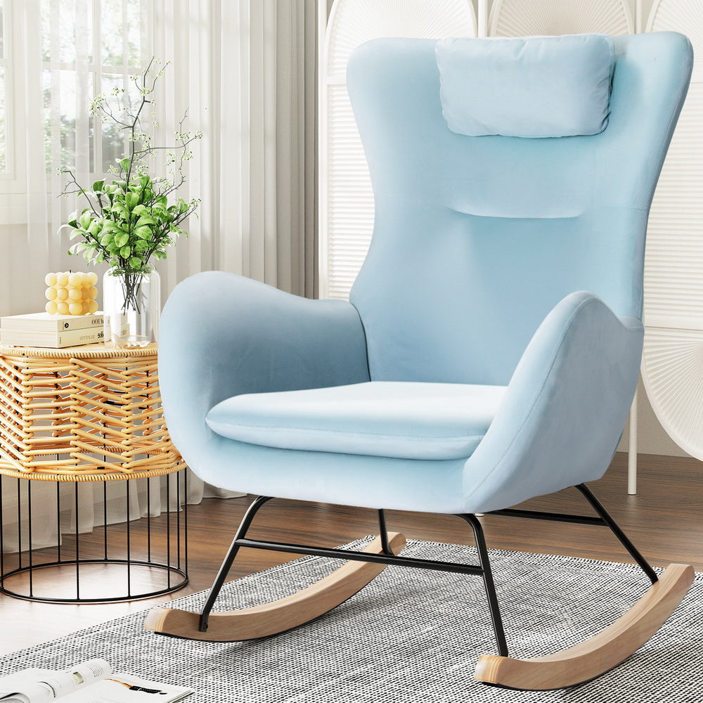 Artiss Rocking Chair Velvet Armchair Feeding Blue Accent Fast shipping On sale