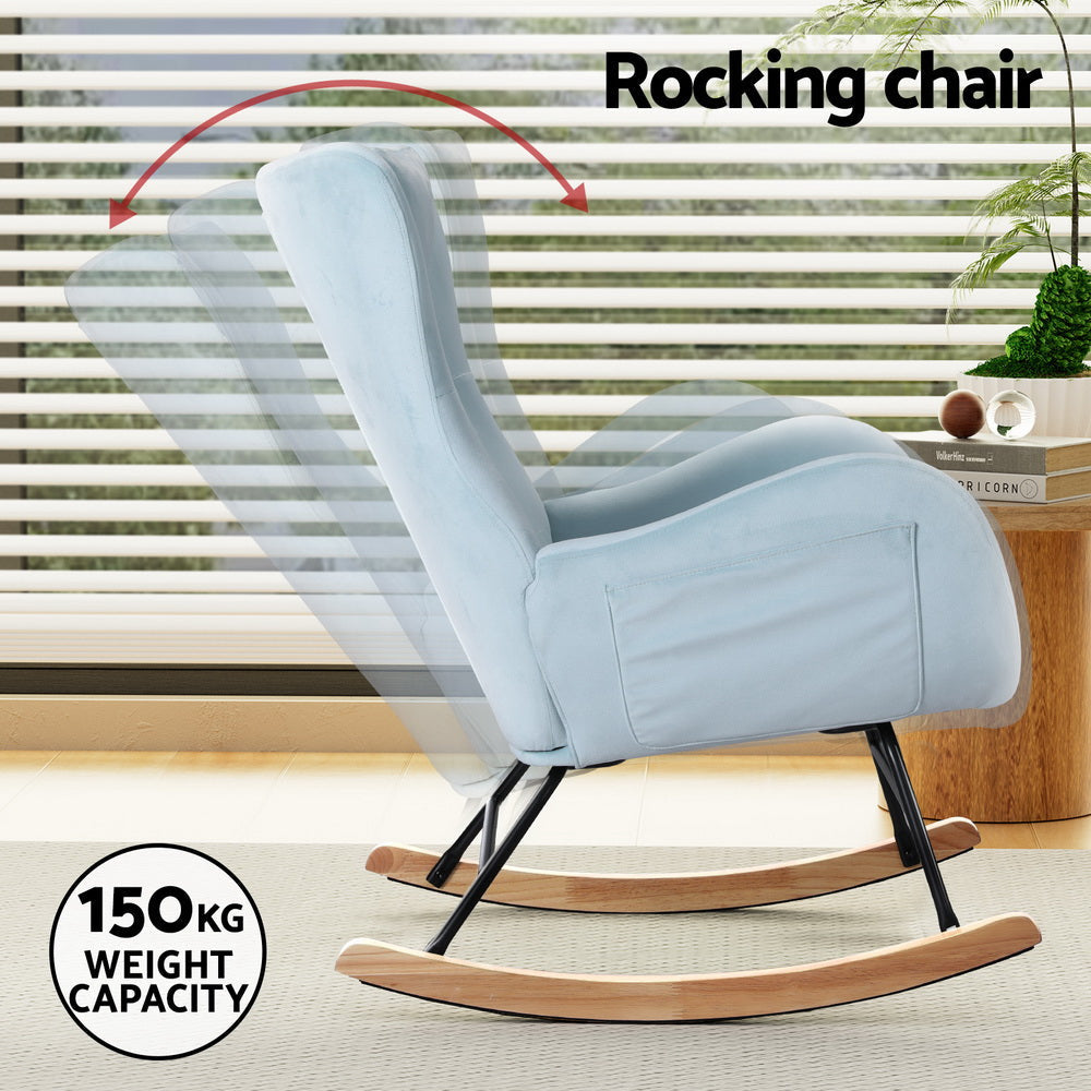 Artiss Rocking Chair Velvet Armchair Feeding Blue Accent Fast shipping On sale