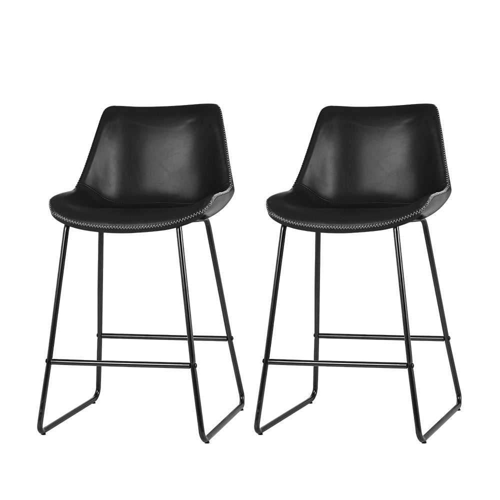 Artiss Set of 2 Bar Stools Kitchen Metal Stool Dining Chairs PU Leather Black Fast shipping On sale