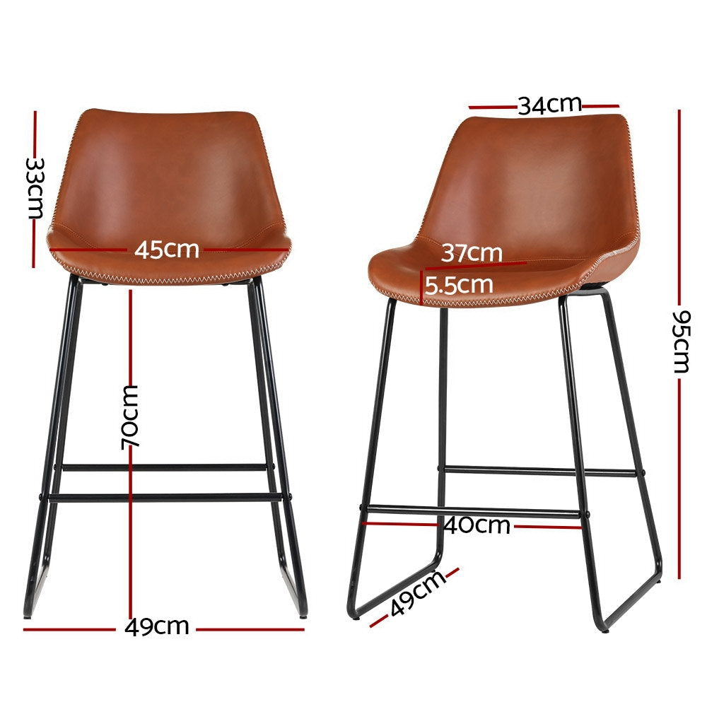Artiss Set of 2 Bar Stools Kitchen Metal Stool Dining Chairs PU Leather Brown Fast shipping On sale