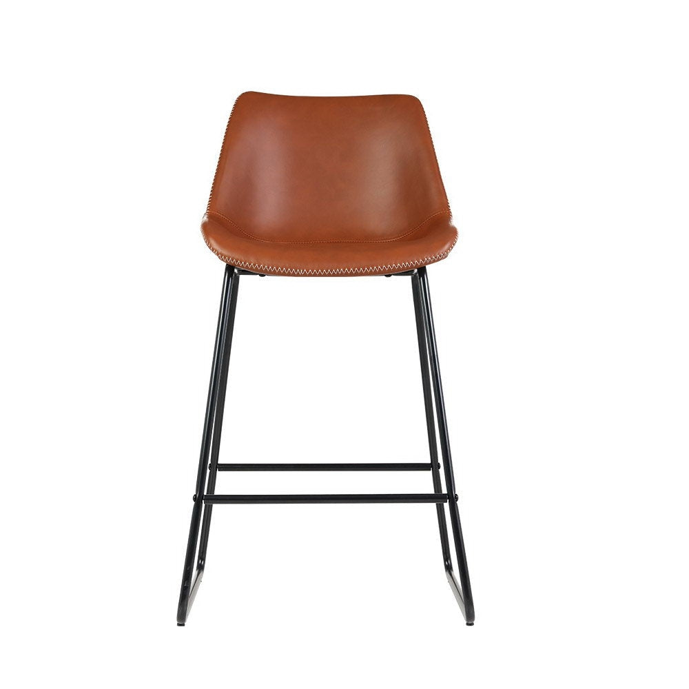 Artiss Set of 2 Bar Stools Kitchen Metal Stool Dining Chairs PU Leather Brown Fast shipping On sale
