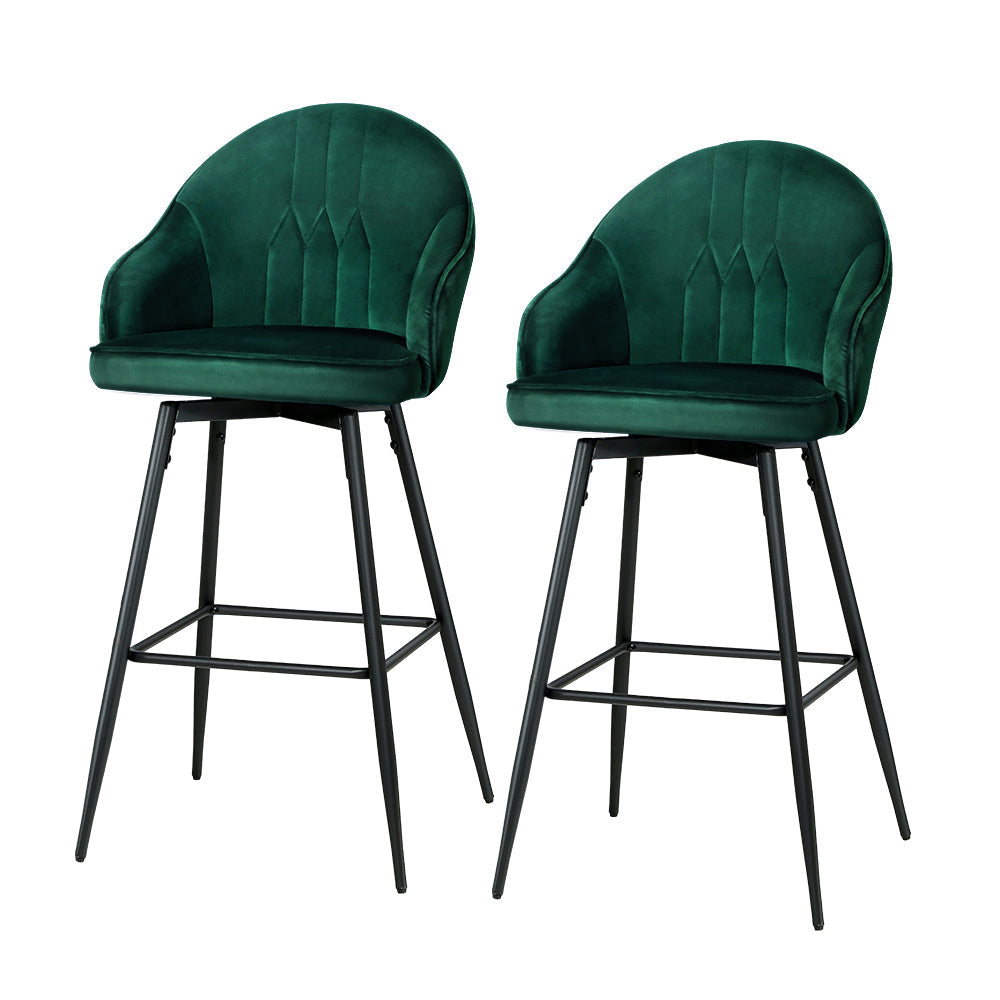 Artiss Set of 2 Bar Stools Kitchen Stool Dining Chairs Velvet Chair Barstool Green Mesial Fast shipping On sale