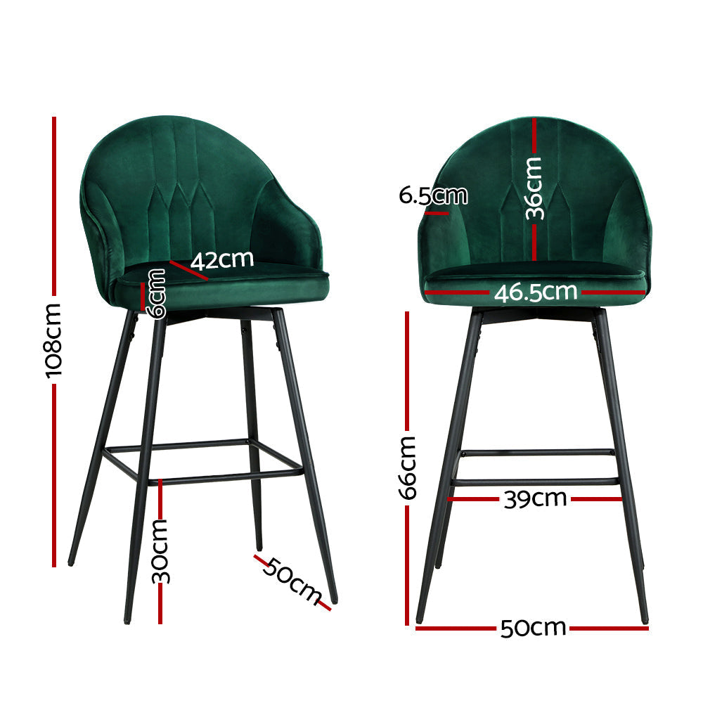 Artiss Set of 2 Bar Stools Kitchen Stool Dining Chairs Velvet Chair Barstool Green Mesial Fast shipping On sale