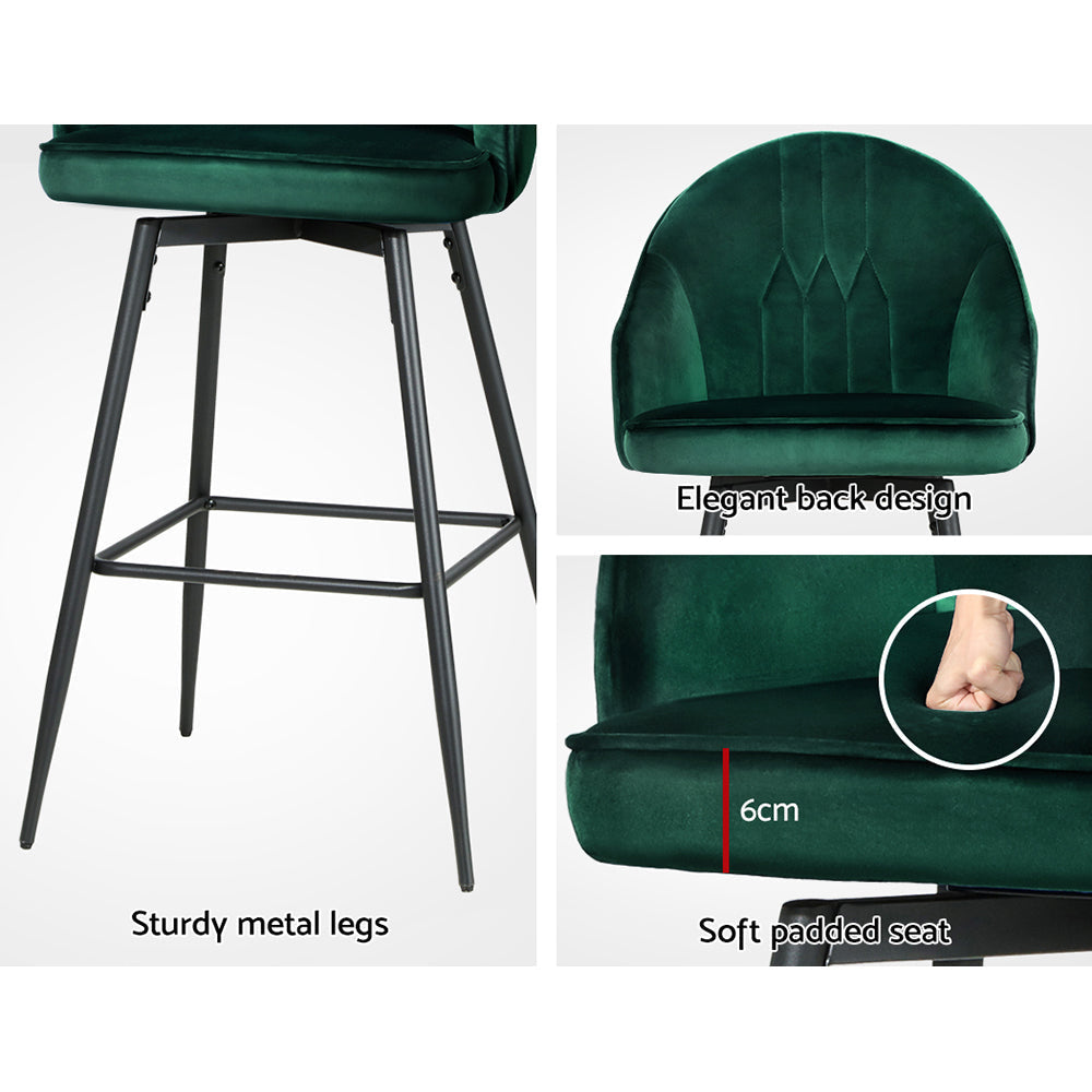 Artiss Set of 2 Bar Stools Kitchen Stool Dining Chairs Velvet Chair Barstool Green Mesial Fast shipping On sale