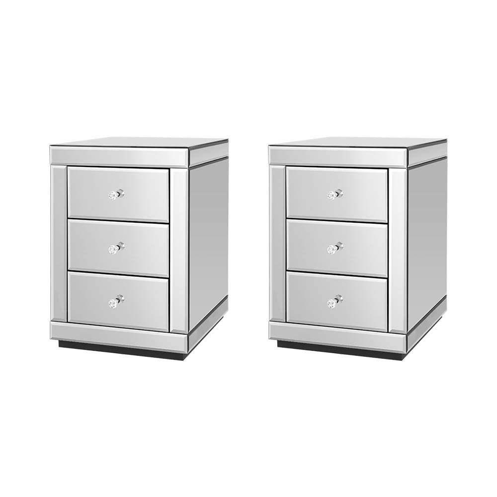 Artiss Set of 2 Bedside Tables Drawers Mirrored Side End Table Cabinet Nightstand Fast shipping On sale