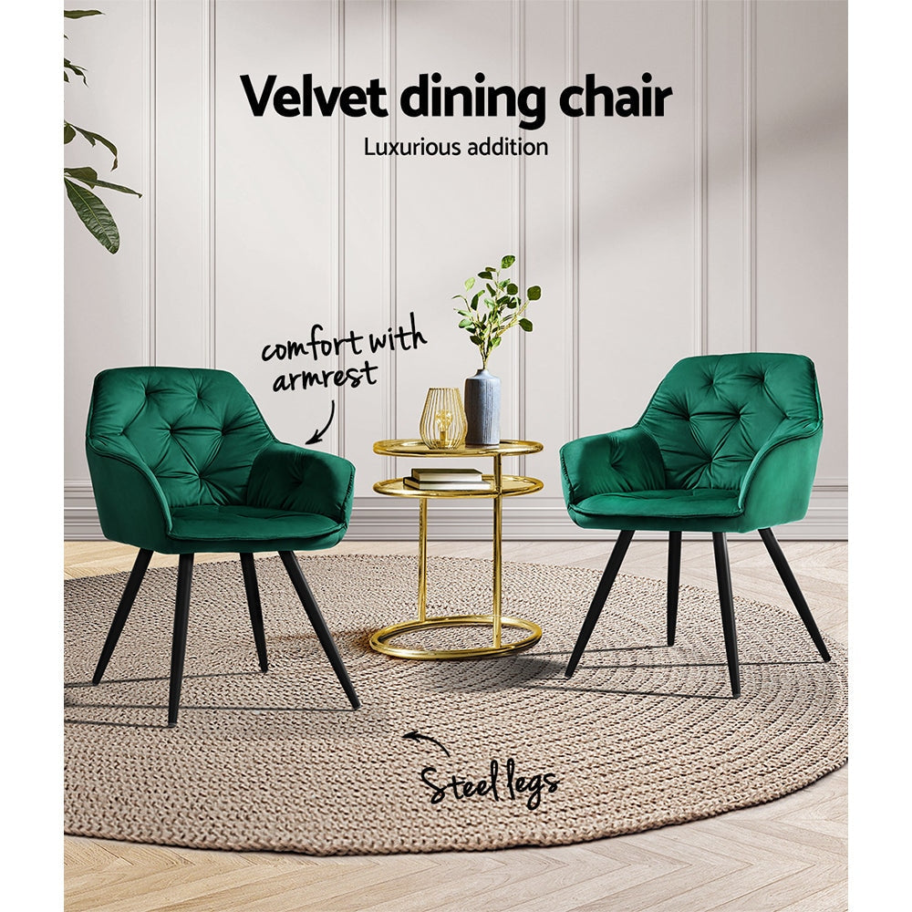 Artiss Set of 2 Calivia Dining Chairs Kitchen Upholstered Velvet Green Chair Fast shipping On sale