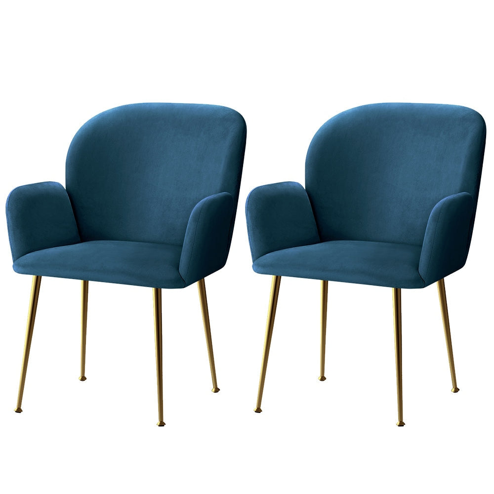 Artiss Set of 2 Kynsee Dining Chairs Armchair Cafe Chair Upholstered Velvet Blue Fast shipping On sale