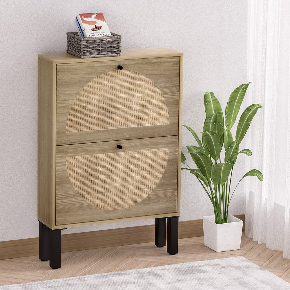 Artiss Shoe Cabinet 2 Drawers Rattan 6 Pairs Fast shipping On sale