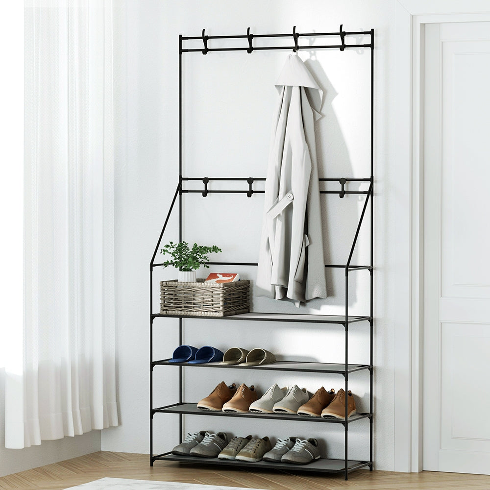 Artiss Shoe Rack Coat Hat Stand Hallway Shoes Storage Tree Metal Shelves Black Cabinet Fast shipping On sale