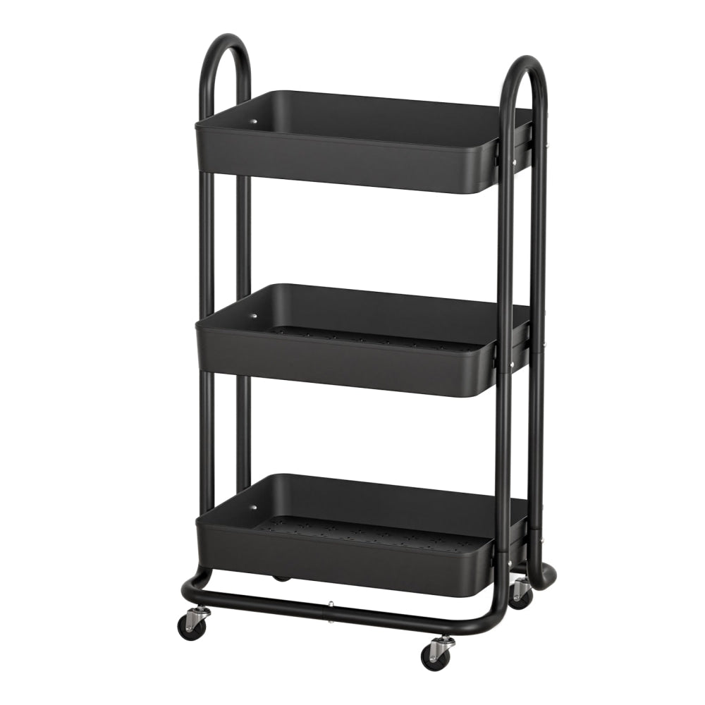 Artiss Storage Trolley Kitchen Cart 3 Tiers Rack Shelf Organiser Wheels Black Fast shipping On sale