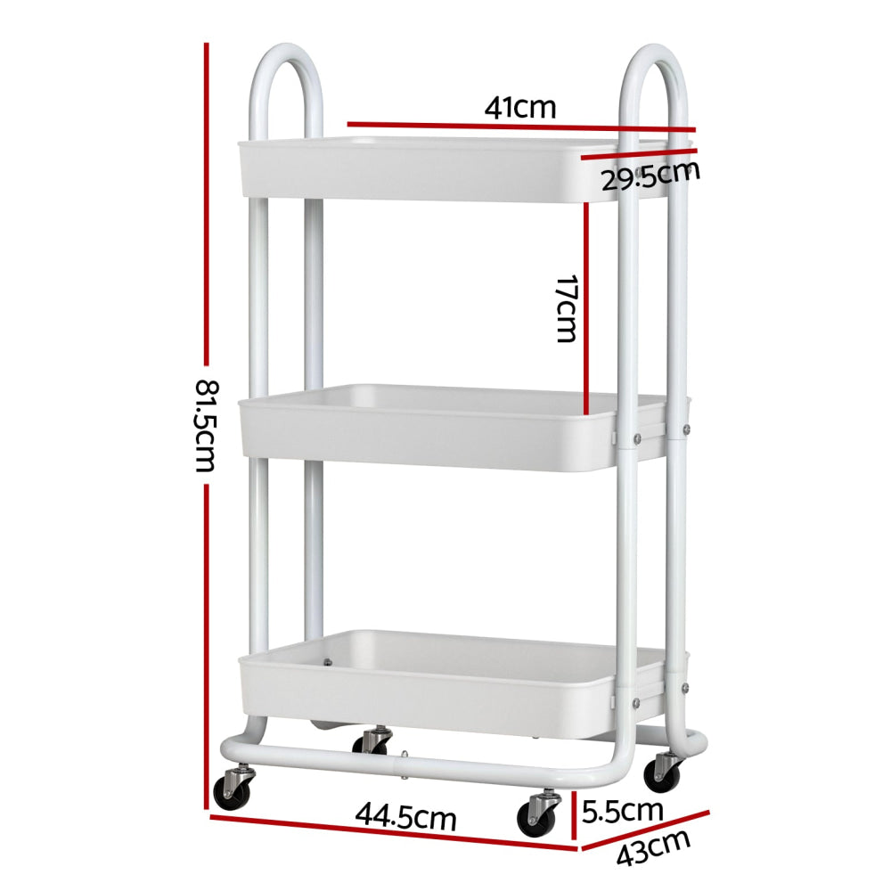 Artiss Storage Trolley Kitchen Cart 3 Tiers Rack Shelf Organiser Wheels White Fast shipping On sale