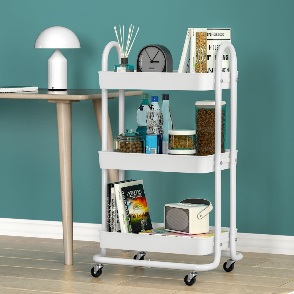Artiss Storage Trolley Kitchen Cart 3 Tiers Rack Shelf Organiser Wheels White Fast shipping On sale
