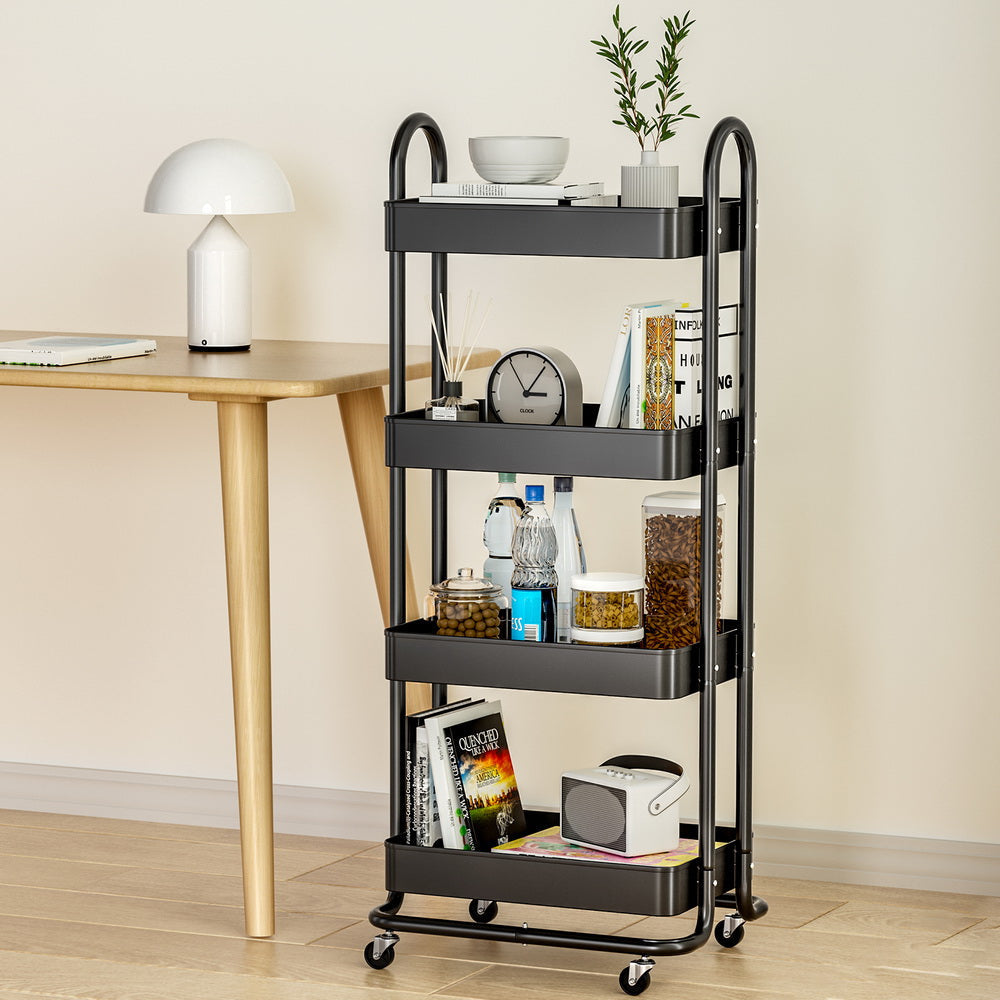 Artiss Storage Trolley Kitchen Cart 4 Tiers Black Fast shipping On sale