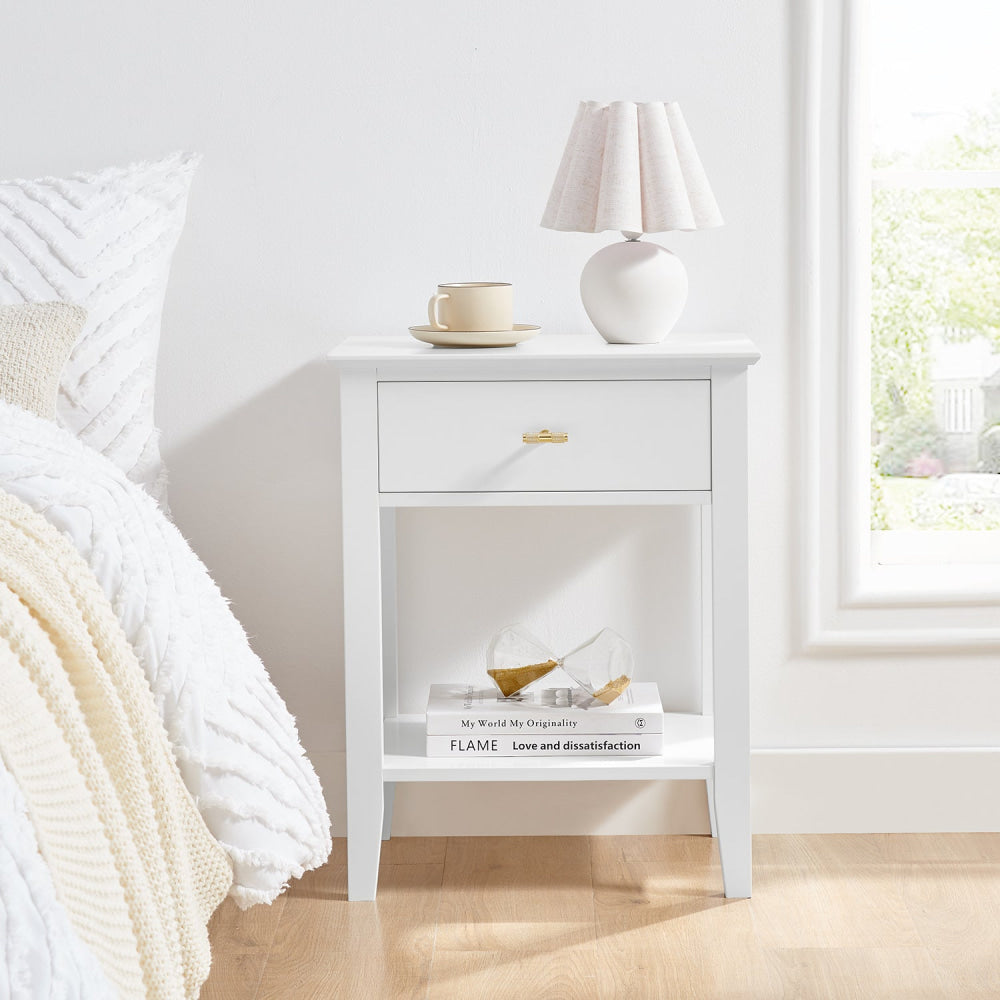 Arven Wooden Modern Nightstand Bedside Side Table 1-Drawer White Fast shipping On sale