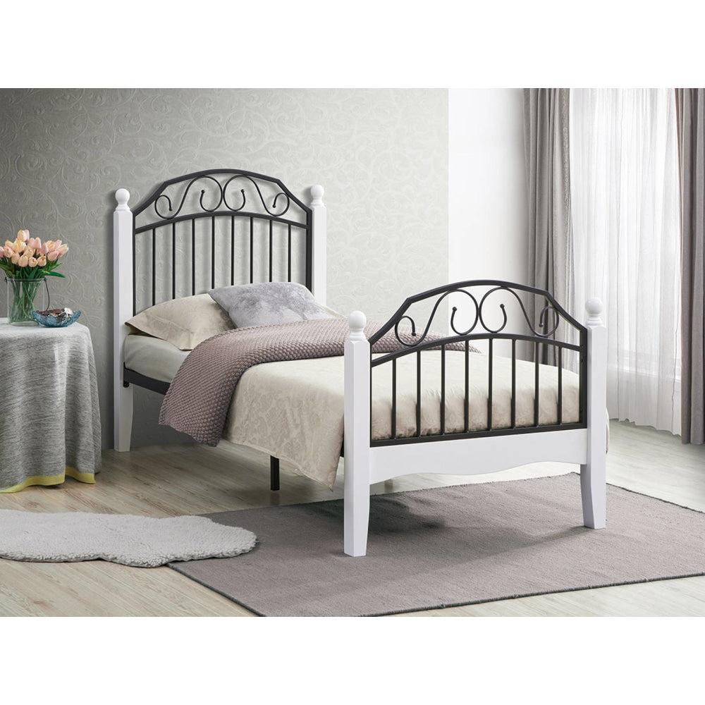 Ashley King Single Size Bed Frame Wooden Pole Black Metal - White Fast shipping On sale