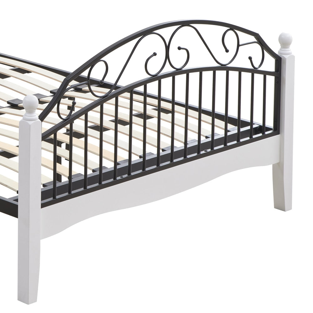 Ashley King Single Size Bed Frame Wooden Pole Black Metal - White Fast shipping On sale