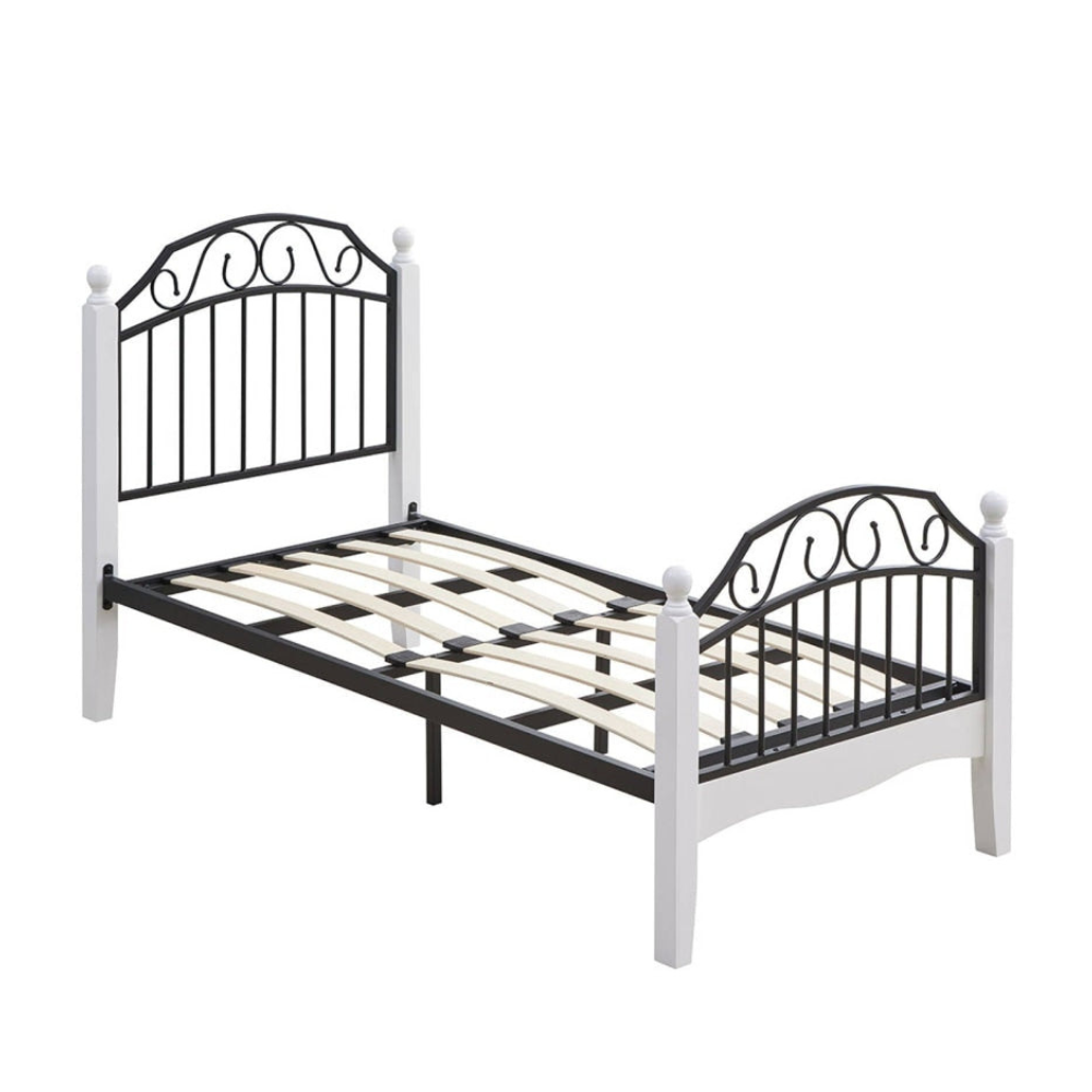 Ashley King Single Size Bed Frame Wooden Pole Black Metal - White Fast shipping On sale