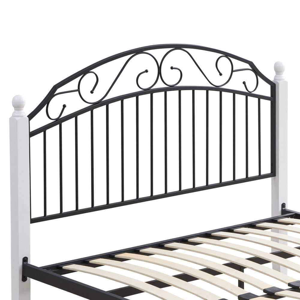 Ashley King Single Size Bed Frame Wooden Pole Black Metal - White Fast shipping On sale