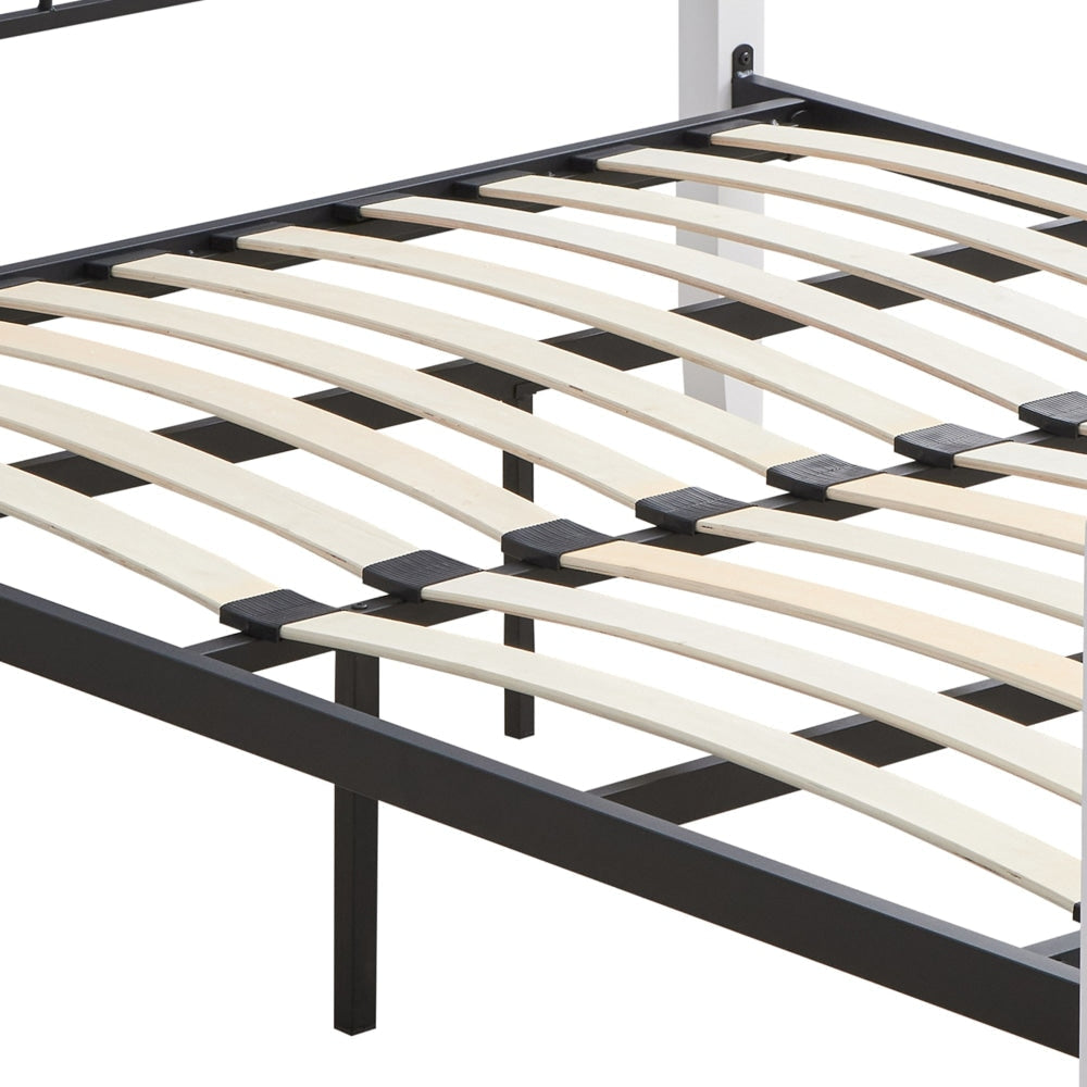 Ashley King Single Size Bed Frame Wooden Pole Black Metal - White Fast shipping On sale