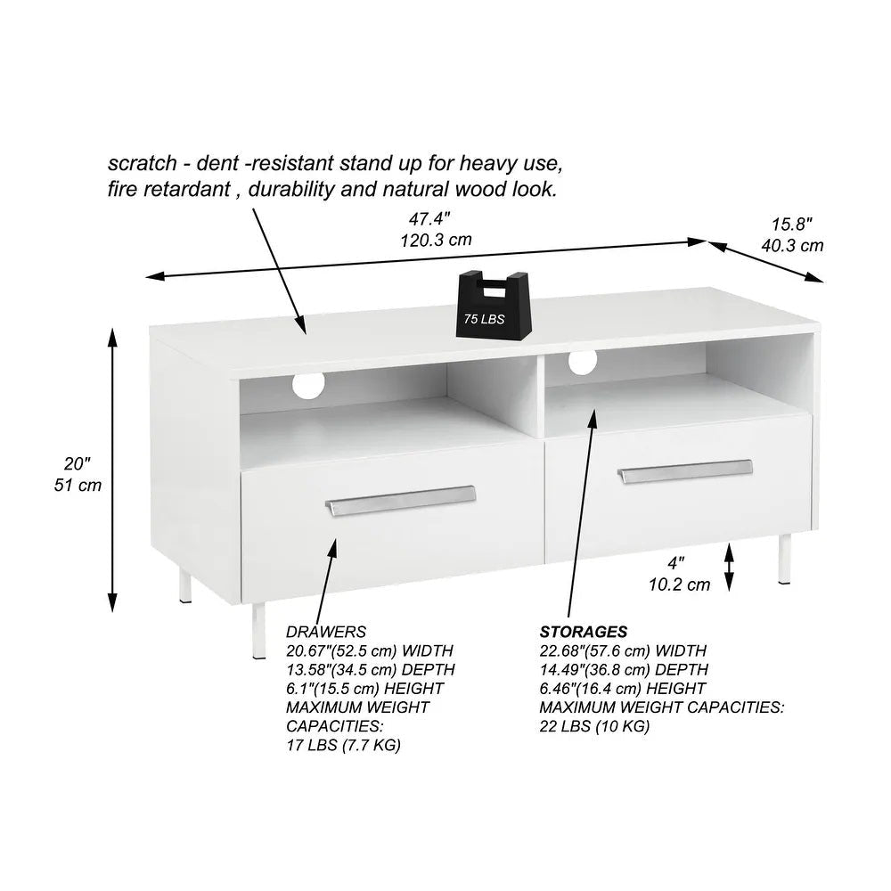 Ashley Wooden Modern Small TV Stand Entertainment Unit 2-Drawer White Fast shipping On sale