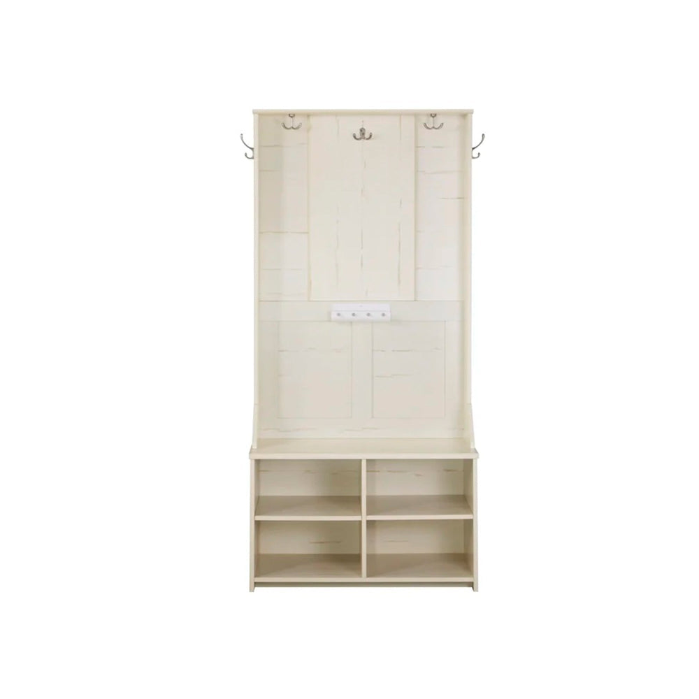 Aster Antique 4-Shelves Shoe Storage Cabinet Display Hall Tree Coat Rack - White Fast shipping On sale