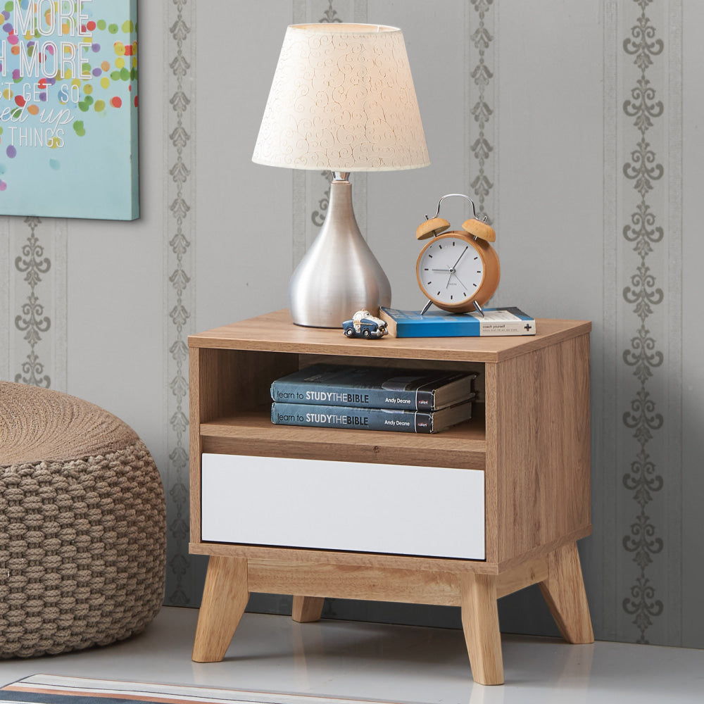 Audrey Wooden Nightstand Bedside Table W/ 1-Drawer Oak/White Fast shipping On sale