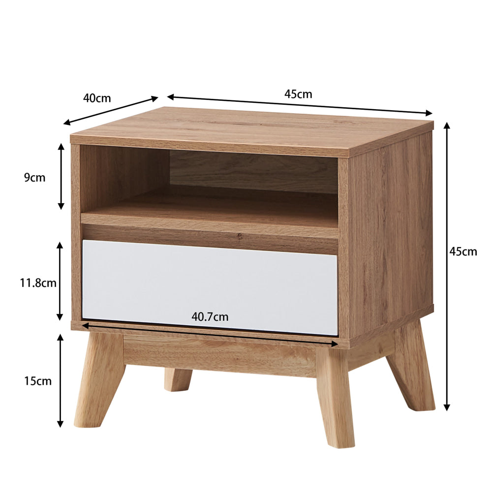 Audrey Wooden Nightstand Bedside Table W/ 1-Drawer Oak/White Fast shipping On sale